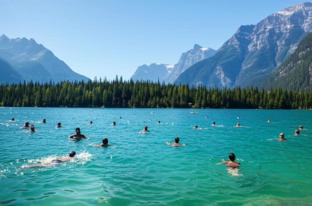 People swimming in a lake